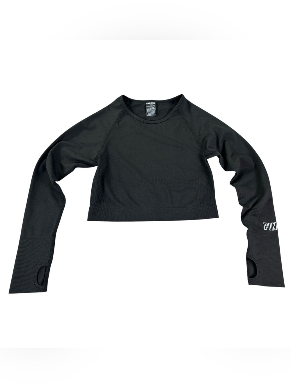 PINK Victoria’s Secret Active Seamless Crop Top Women’s L Black Long Sleeve